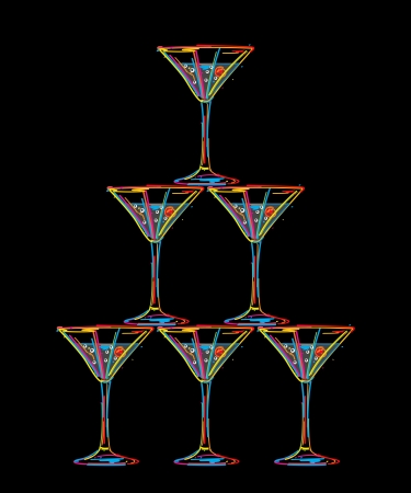 Tower of champagne glasses, isolated objects on black backgroundのイラスト素材