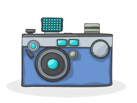 Retro style cartoon photo camera drawing over white backgroundのイラスト素材