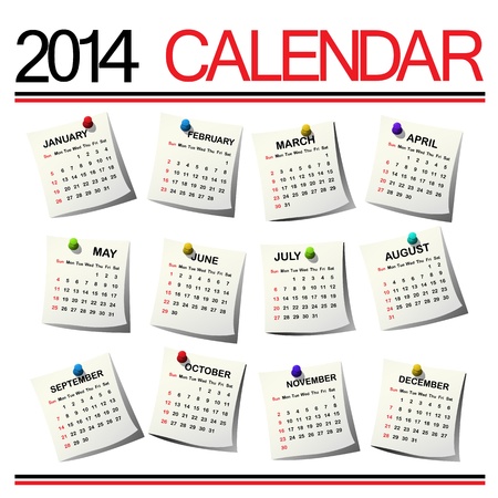 2014 Calendar against white backgroundのイラスト素材
