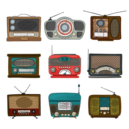 Retro radio icon set over white backgroundのイラスト素材