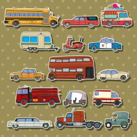 Cars and transportation sticker set, cartoon illustrationのイラスト素材