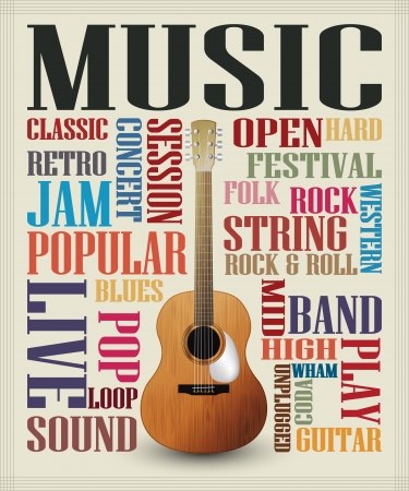 Retro style poster with classic guitar, music themeのイラスト素材