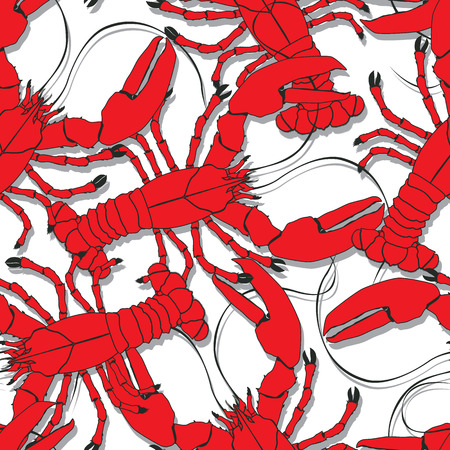 Seamess pattern with boiled red lobstersのイラスト素材
