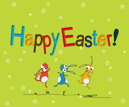 Happy Easter greeting card with cute rabbitsのイラスト素材