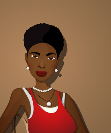 Portrait of a beautiful black girl in a red dressのイラスト素材