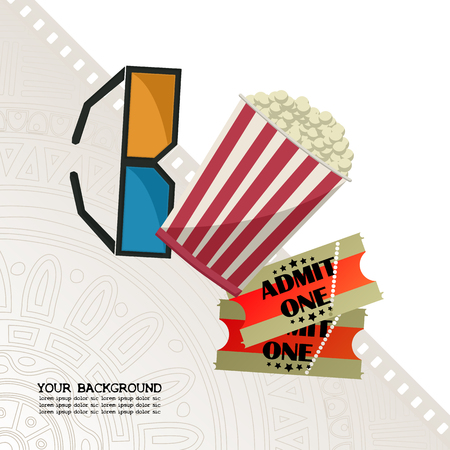 Movie night templatewith copy space, glasses, pop corn and tickets.のイラスト素材
