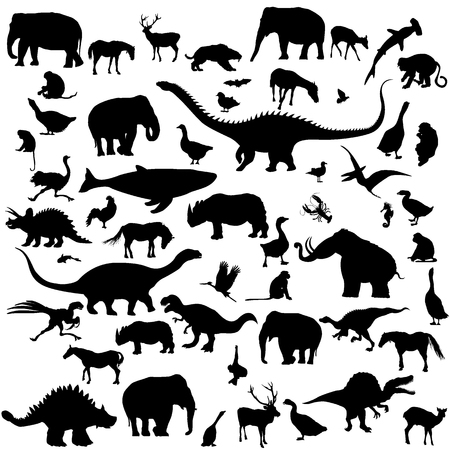 Animals and birds silhouettes for design over white backgroundのイラスト素材