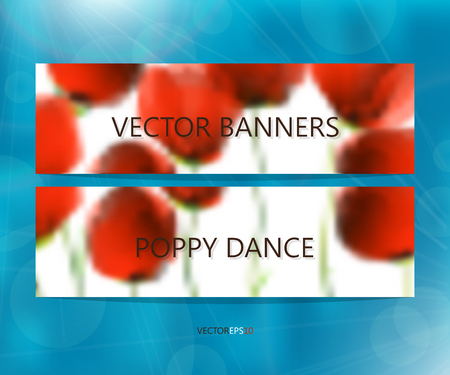 Vibrant  horizontal banners for web design with poppy flowers, vector illustrationのイラスト素材