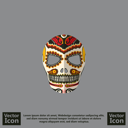 Flat style icon with sugar skull mexican mask symbolのイラスト素材