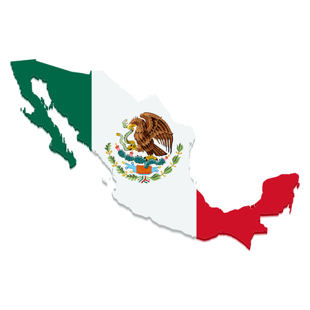 map of Mexico with flag on white backgroundのイラスト素材
