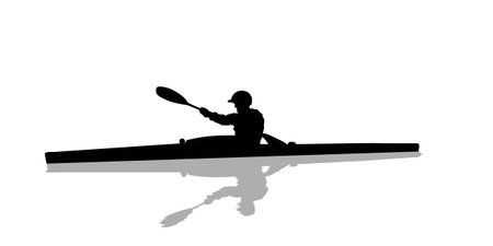 Silhouette of a kayaker on water, isolated objects over white backgroundのイラスト素材