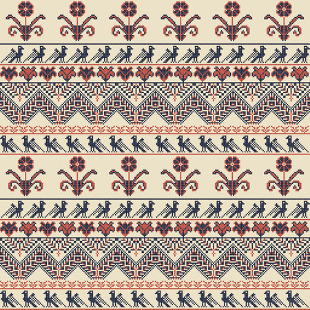 Seamless pattern design with traditional Palestinian embroidery motif
