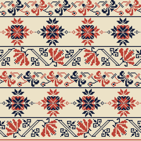 Seamless pattern design with traditional Palestinian embroidery motifのイラスト素材