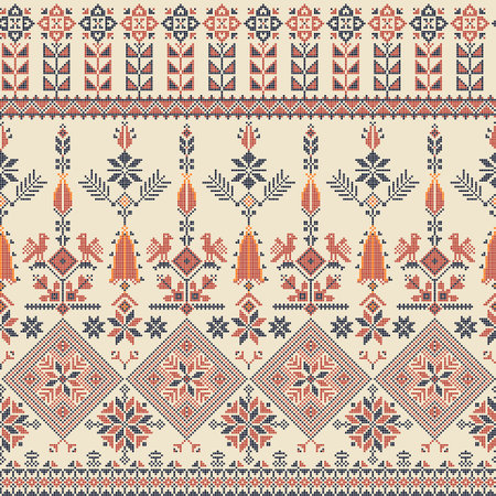 Seamless pattern design with traditional Palestinian embroidery motifのイラスト素材