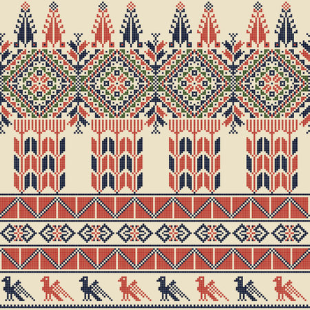 Seamless pattern design with traditional Palestinian embroidery motifのイラスト素材