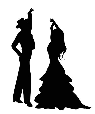 Flamenco dancers silhouettes, isolated and grouped objects over white backgroundのイラスト素材