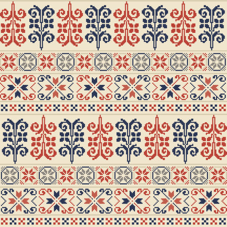 Seamless pattern design with traditional Palestinian embroidery motifのイラスト素材