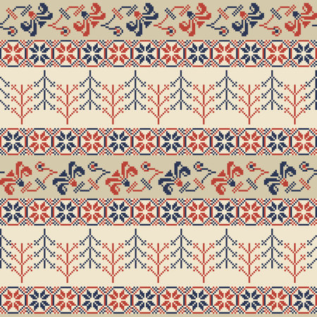 Seamless pattern design with traditional Palestinian embroidery motifのイラスト素材