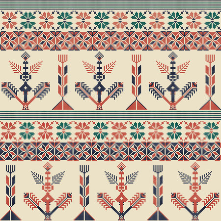 Seamless pattern design with traditional Palestinian embroidery motifのイラスト素材
