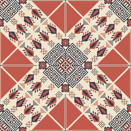 Seamless pattern design with traditional Palestinian embroidery motifのイラスト素材