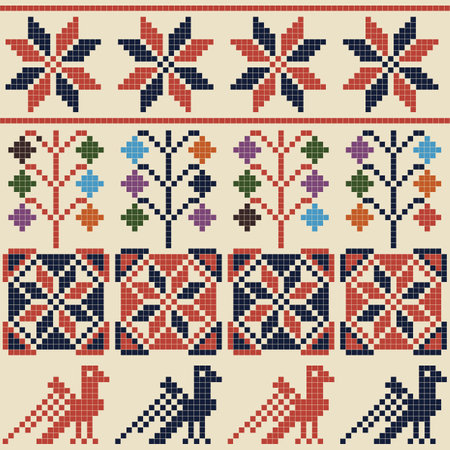 Seamless pattern design with traditional Palestinian embroidery motifのイラスト素材