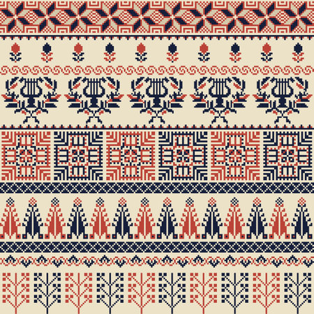 Seamless pattern design with traditional Palestinian embroidery motifのイラスト素材