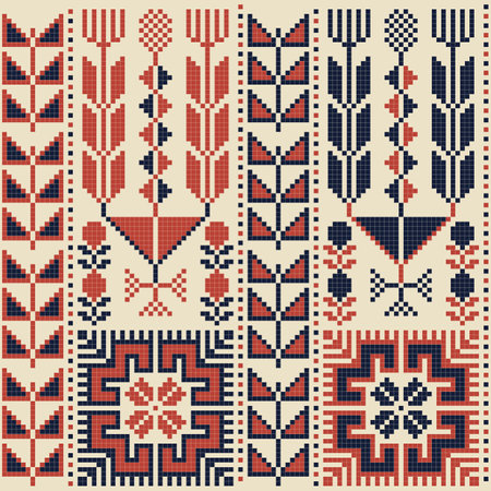 Seamless pattern design with traditional Palestinian embroidery motifのイラスト素材