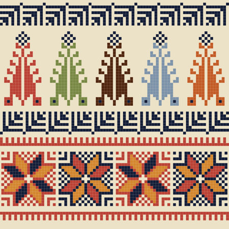 Seamless pattern design with traditional Palestinian embroidery motifのイラスト素材