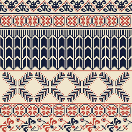Seamless pattern design with traditional Palestinian embroidery motifのイラスト素材