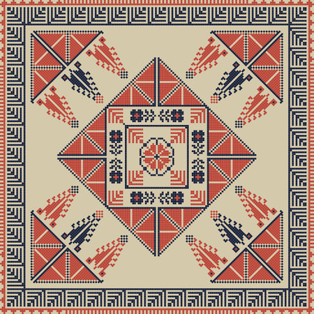 Seamless pattern design with traditional Palestinian embroidery motifのイラスト素材