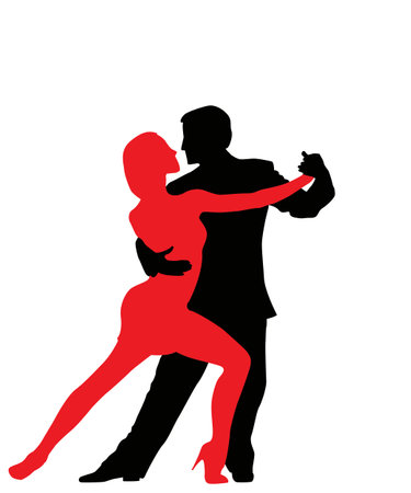 Tango dancers silhouettes, isolated and grouped objects over white backgroundのイラスト素材