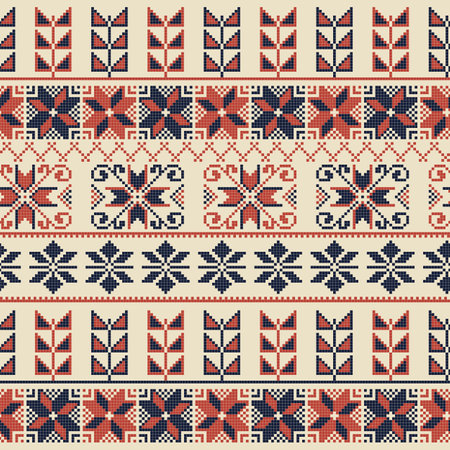 Seamless pattern design with traditional Palestinian embroidery motifのイラスト素材