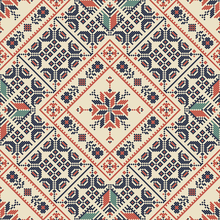 Seamless pattern design with traditional Palestinian embroidery motifのイラスト素材