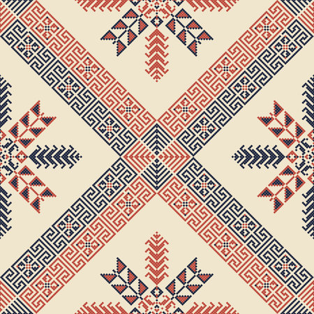 Seamless pattern design with traditional Palestinian embroidery motifのイラスト素材