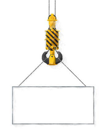Watercolor style drawing of a crane hook with empty sign over white backgroundの写真素材