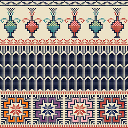 Seamless pattern design with traditional Palestinian embroidery motifのイラスト素材