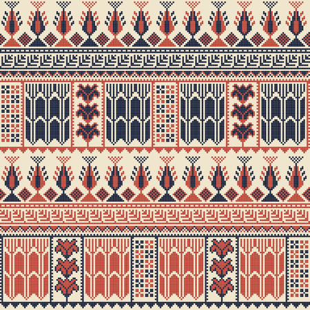 Seamless pattern design with traditional Palestinian embroidery motifのイラスト素材
