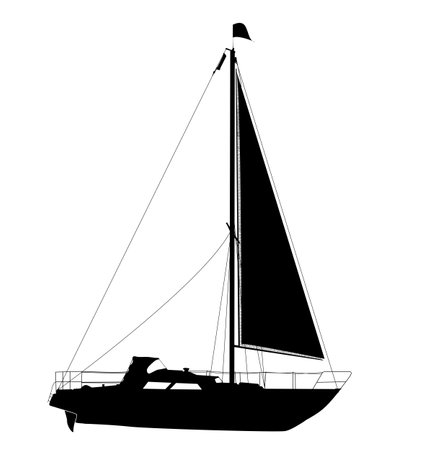 Vector yacht silhouette over white backgroundのイラスト素材