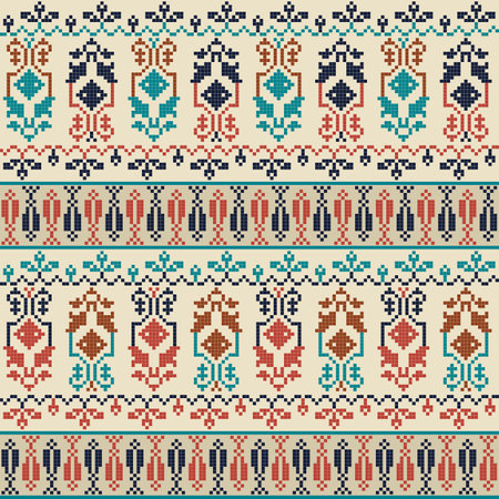 Seamless pattern design with traditional Palestinian embroidery motifのイラスト素材