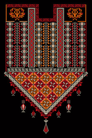 Embroidery vector Tatreez template , Palestinian fashion neck ornamentのイラスト素材