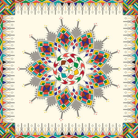 Decorative geometric repeating pattern inspired by Al-Qatt Al-Asiri traditional paintingsのイラスト素材