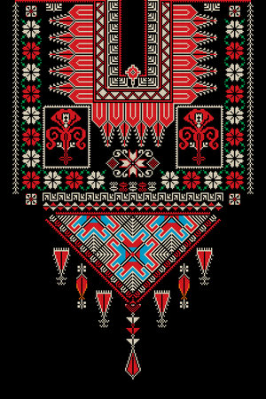 Embroidery vector Tatreez template , Palestinian fashion neck ornamentのイラスト素材