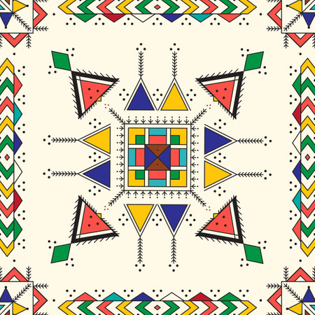 Decorative geometric repeating pattern inspired by Al-Qatt Al-Asiri traditional paintingsのイラスト素材