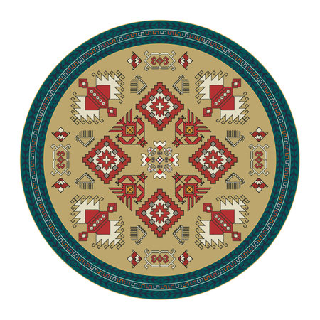 Traditional Georgian round decorative element, isolated vector over white background.のイラスト素材