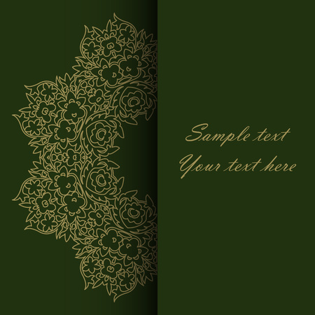 Illustration background with beautiful ornaments and strip for text. Pattern for invitation or greeting card.のイラスト素材