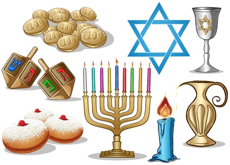 A pack of Vector illustrations of famous symbols for the Jewish Holiday Hanukkah.のイラスト素材