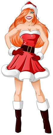 A vector illustration of a red headed woman dressed in sexy Santa Claus clothes for Christmas のイラスト素材