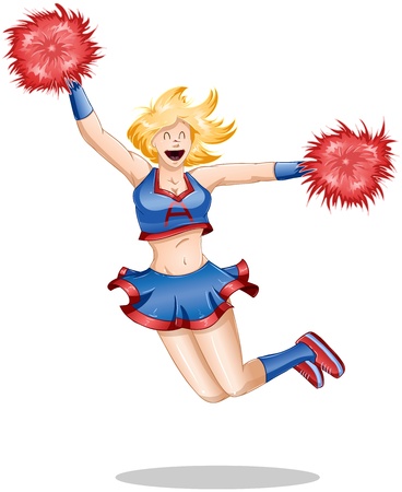A vector illustration of a blond cheerleader jumping in the air with happiness.のイラスト素材