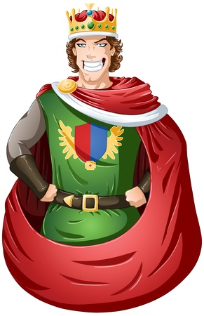 A vector illustration of a young king wearing a crown and smiling.のイラスト素材