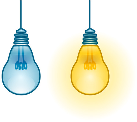 A vector illustration of two turned on and off light-bulbs のイラスト素材